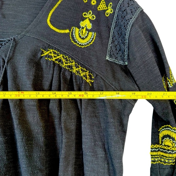 Free People Navy Blue Boho Yellow Embroidered Blouse - Picture 11 of 13
